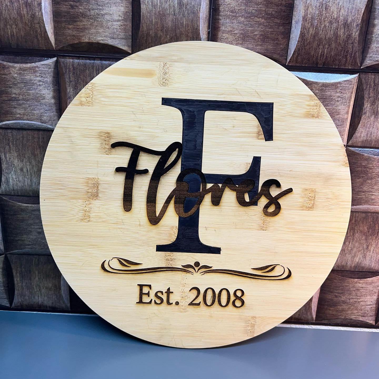 Custom Family Round Wood Sign — Personalized Laser Engraved