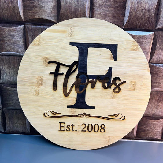 Custom Family Round Wood Sign — Personalized Laser Engraved